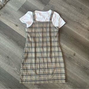 3/27$ Girls plaid jumper dress + white shirt set size L (14-16)